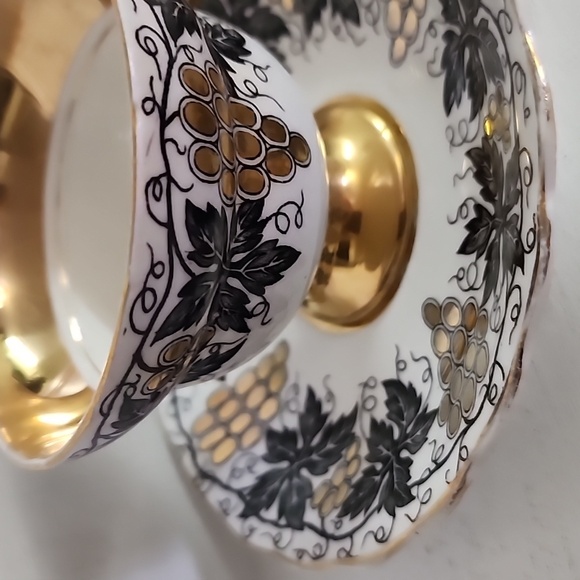 Black Gold Rosina Teacup and Saucer, Floral Teacup gold grapes - Picture 6 of 9